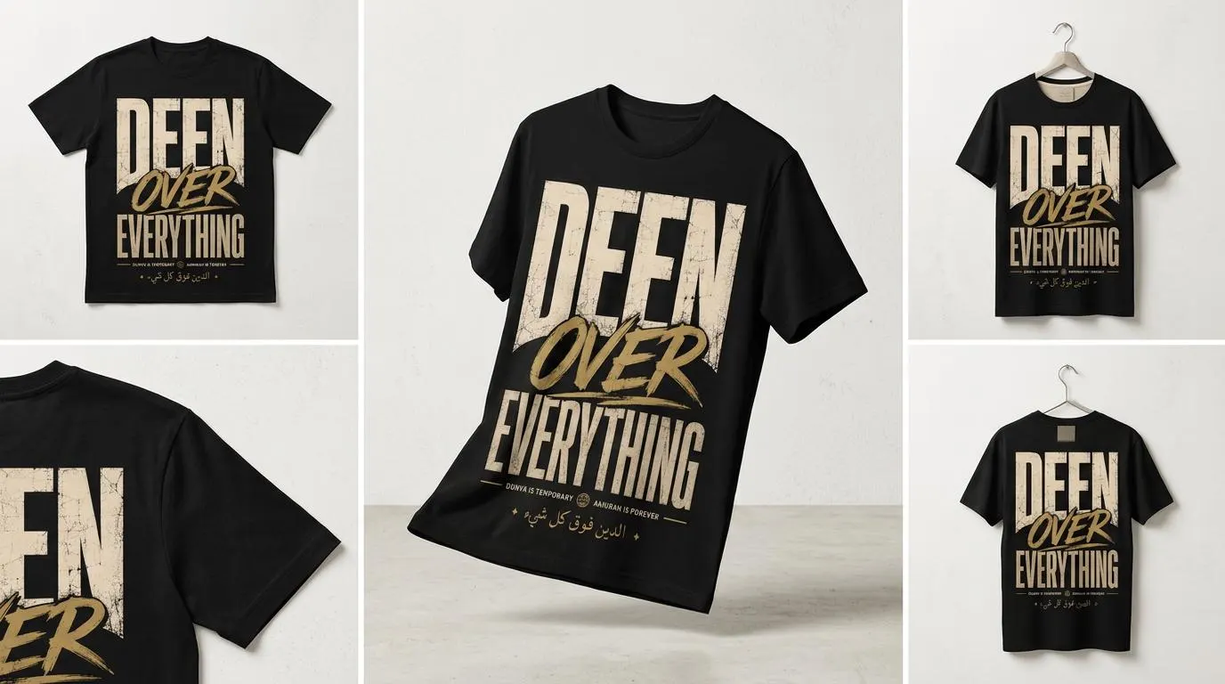 Deen Over Everything T-Shirt | Islamic Streetwear, Arabic Calligraphy Tee - image 4
