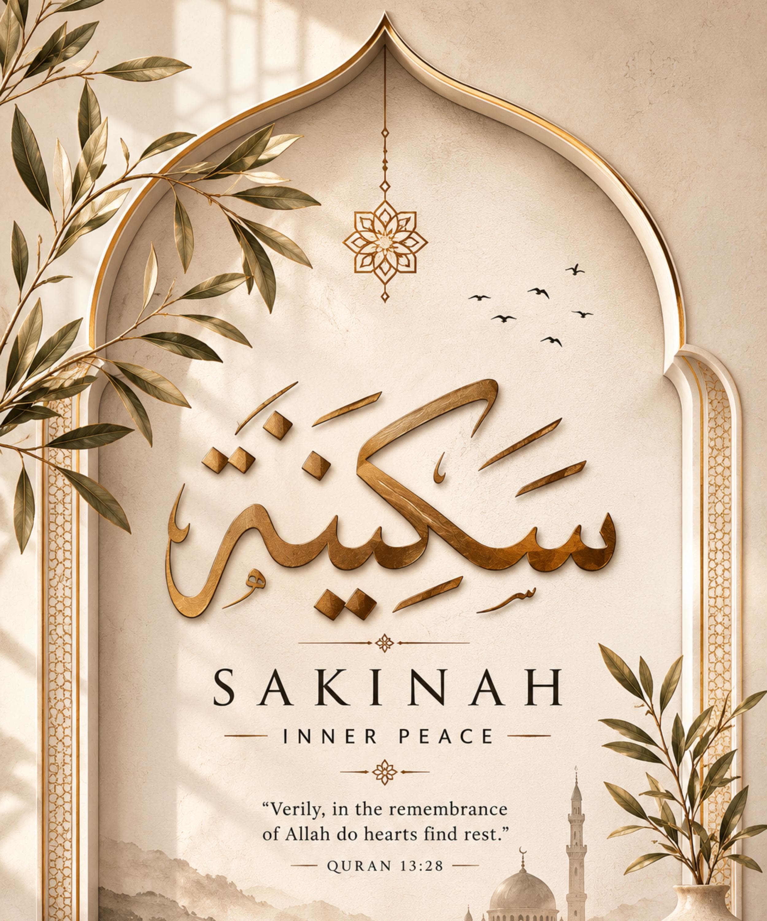Sakinah Islamic Wall Art | Arabic Calligraphy, Quran 13:28 (Digital Download)