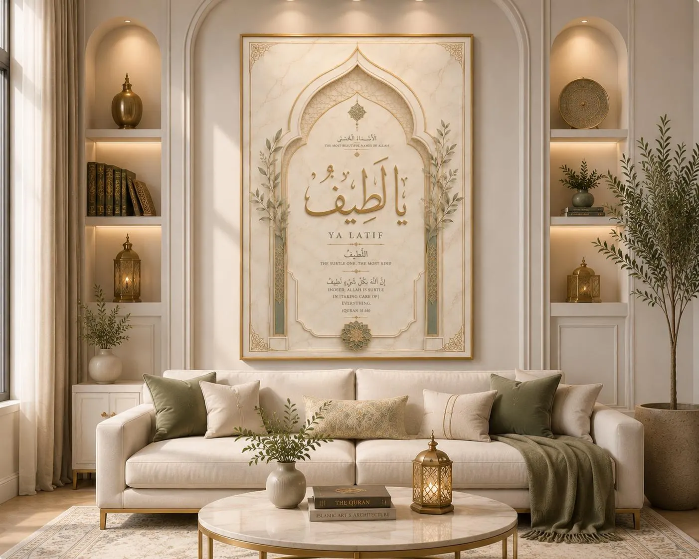 Ya Latif Islamic Wall Art | Arabic Calligraphy, Marble Decor (Digital Download)