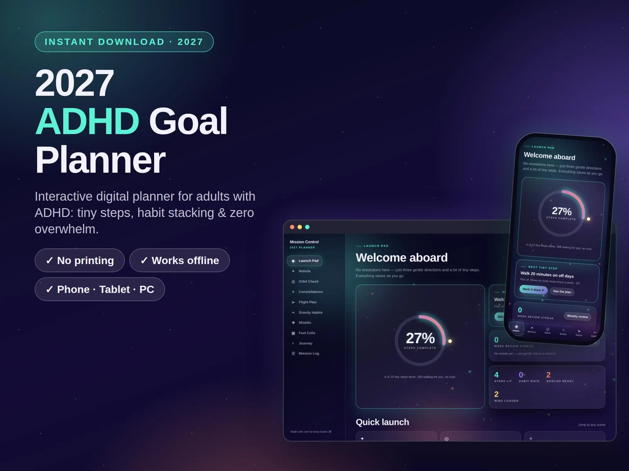 2027 ADHD Digital Planner | Interactive Daily & Weekly Organizer for Neurodivergent Brains (GoodNotes PDF)