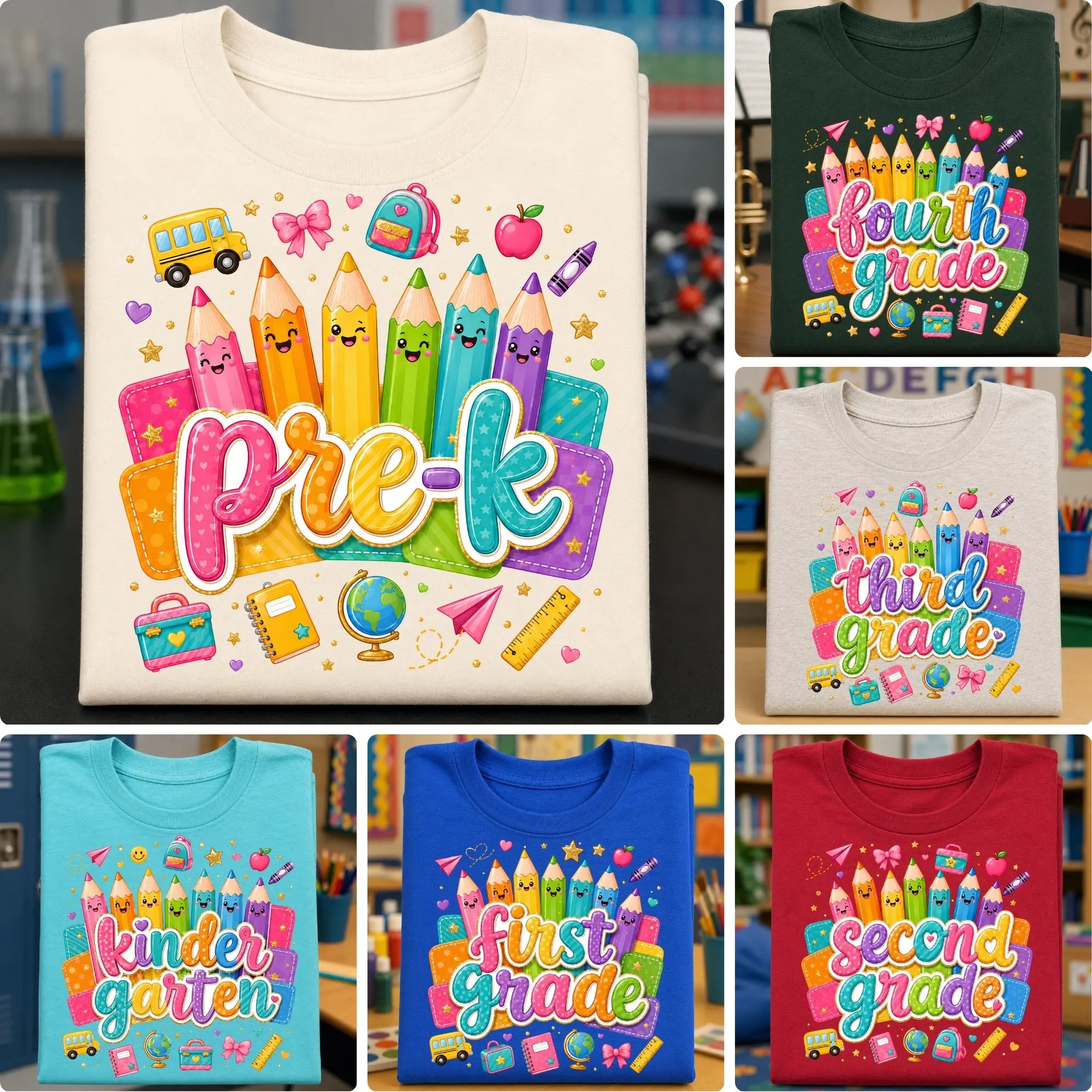 Grade Level PNG Bundle, Back to School Shirt Designs (Digital Download)