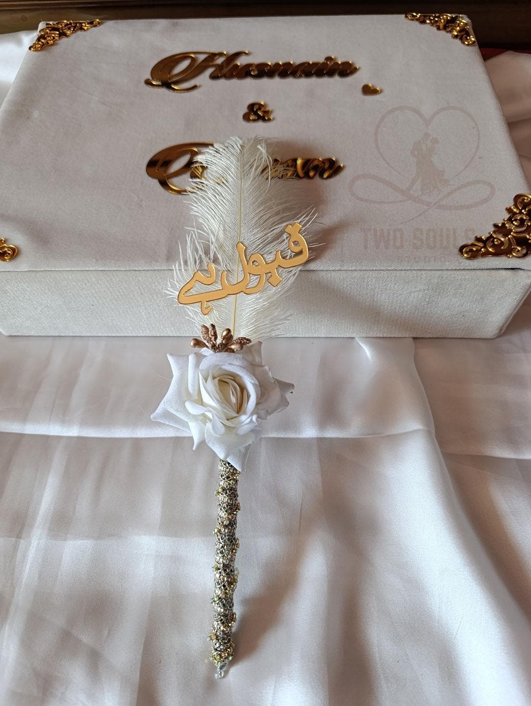 Luxury Velvet Nikkah Booklet Set: Personalized Islamic Wedding Certificate & Pen - image 4