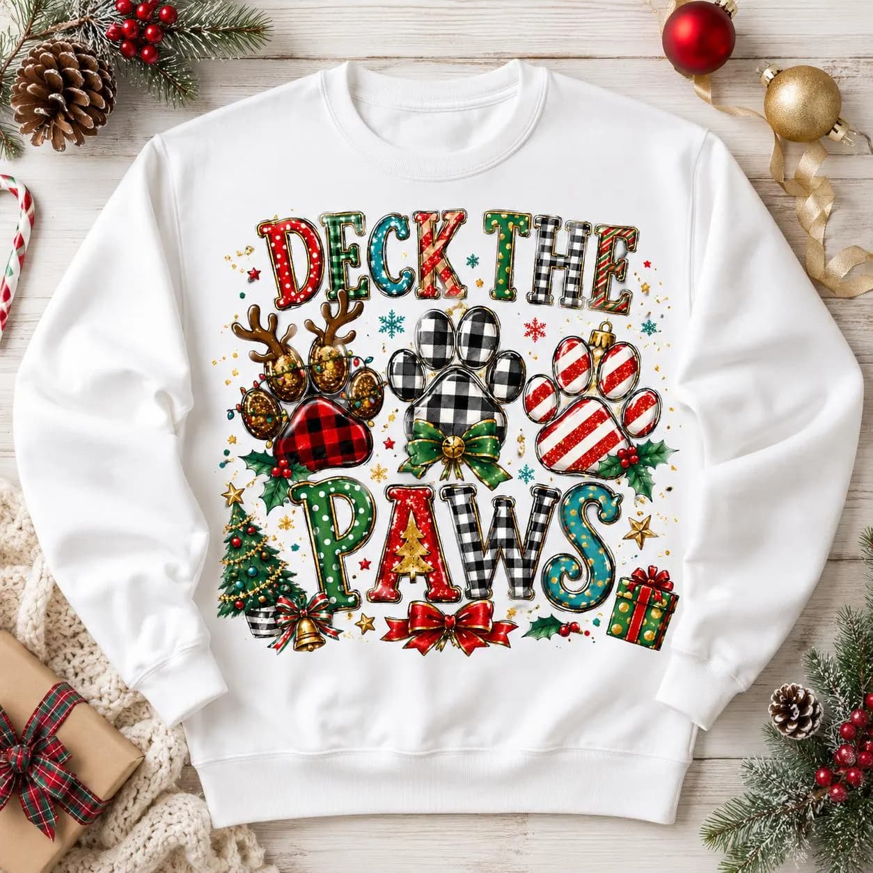 Deck The Paws Christmas PNG: Dog Lover Holiday Shirt Design (Digital Download)