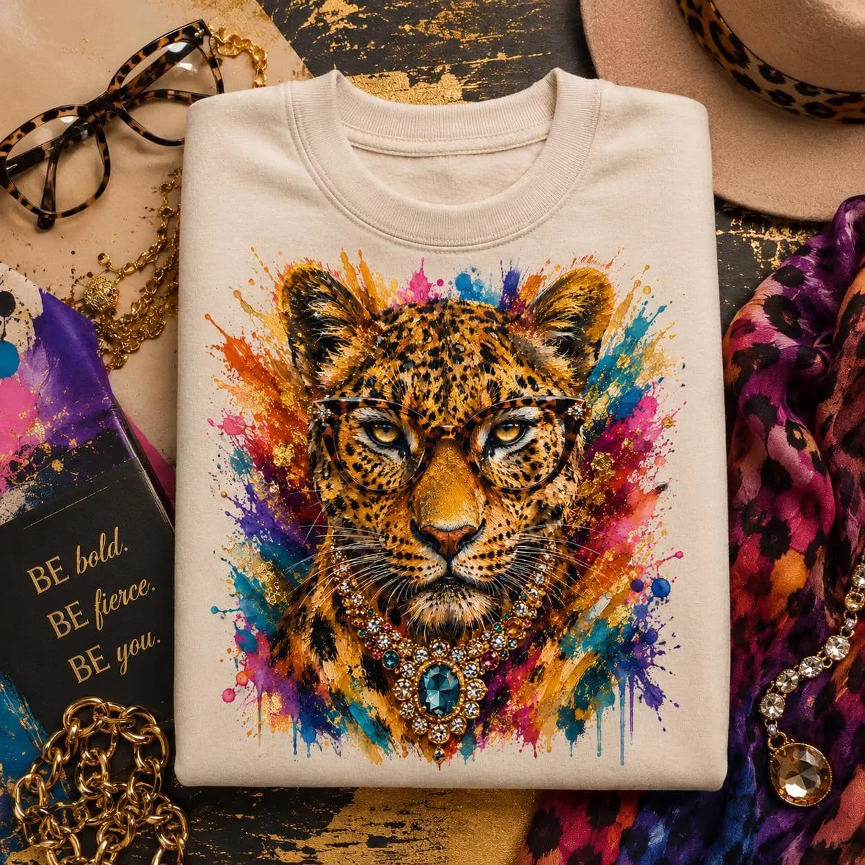 Glam Leopard PNG, Fashion Animal Face, Cheetah Sublimation Design (Digital Download)