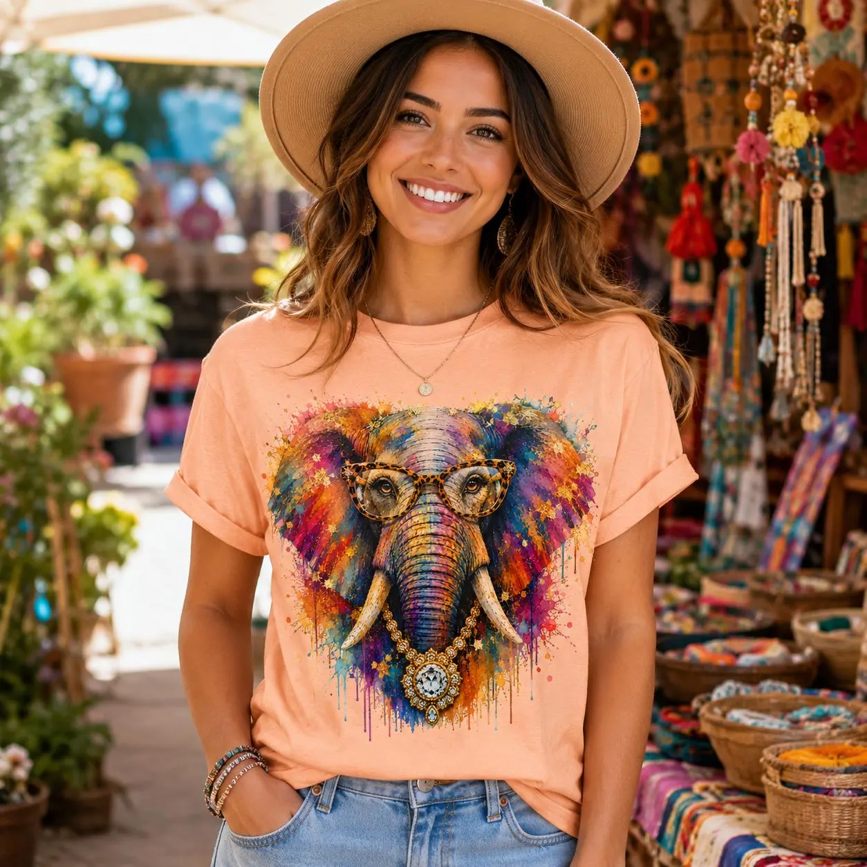 Glamorous Elephant PNG, Colorful Wildlife Sublimation Design (Digital Download)