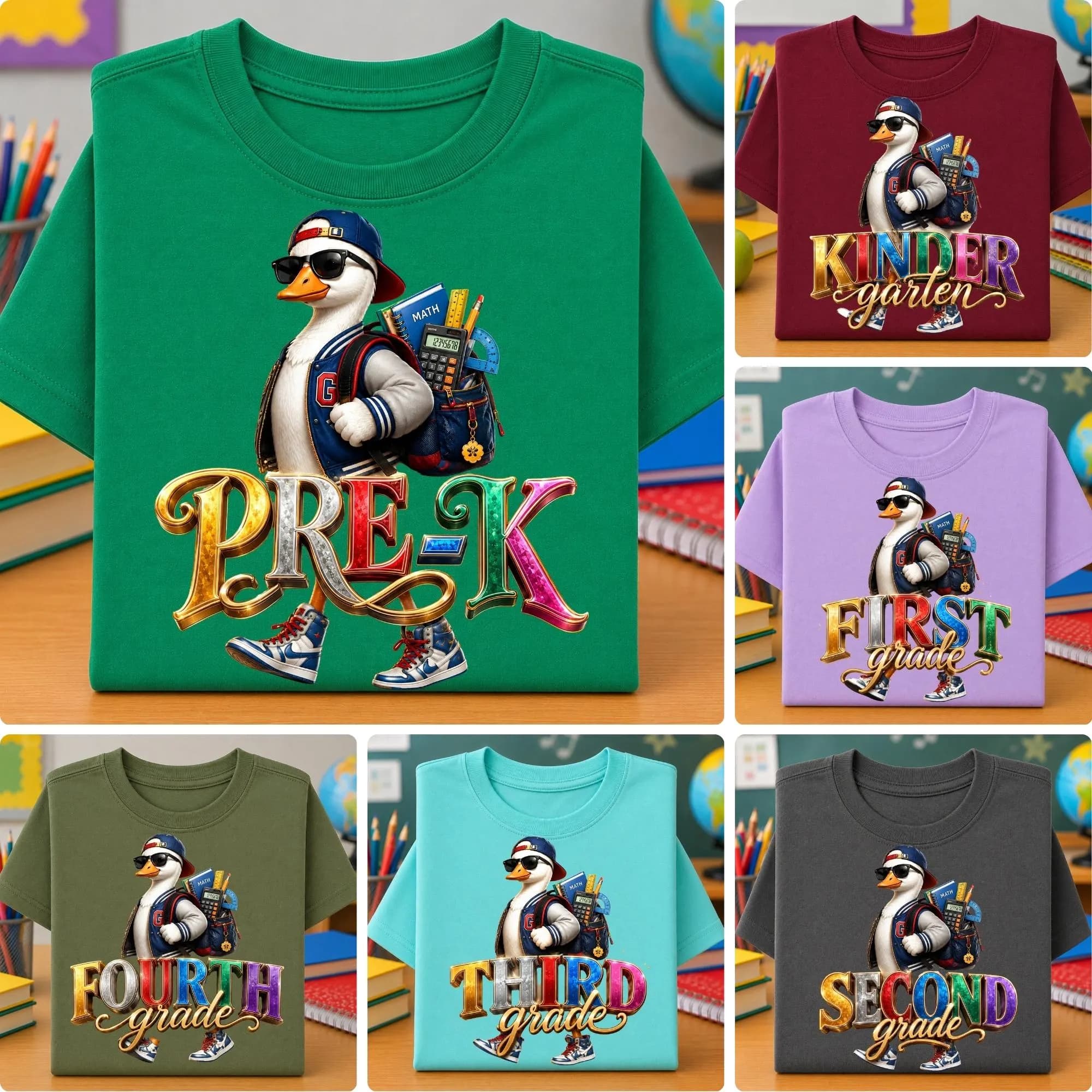 Duck Grade PNG Bundle, Pre-K to Fifth Grade Sublimation Designs (Digital Download)