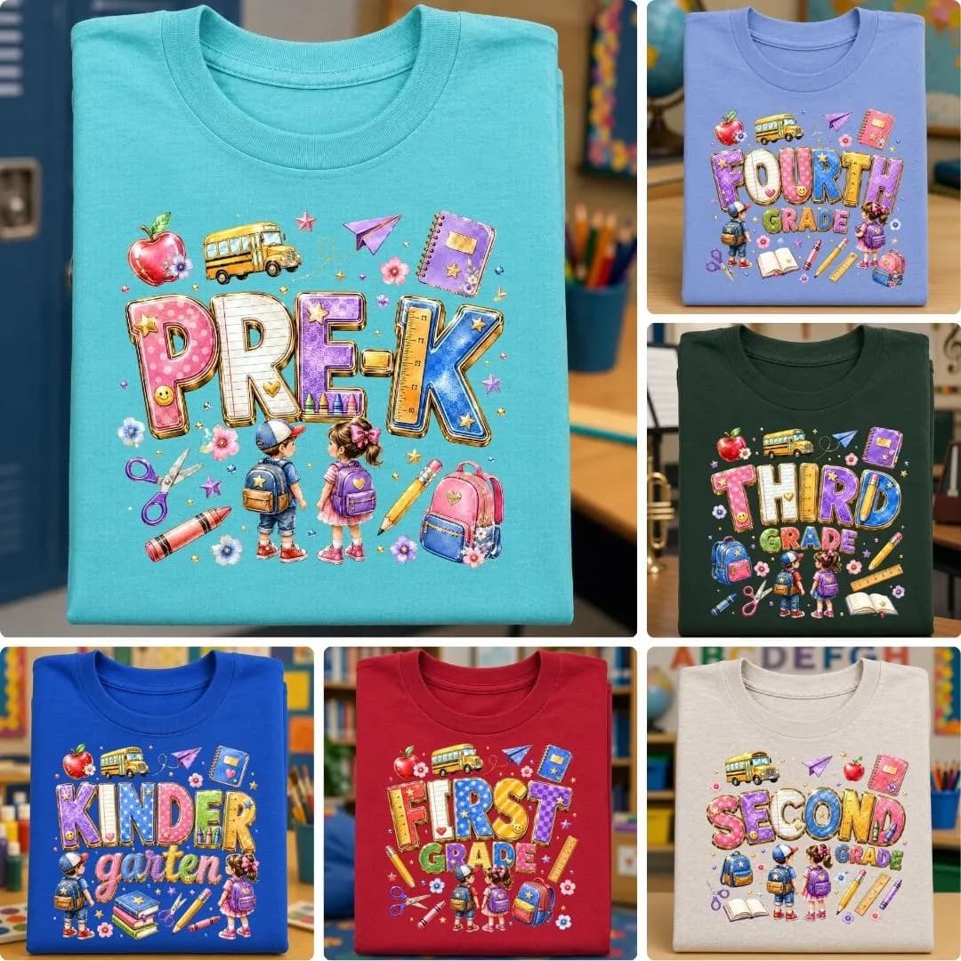 Back to School PNG Bundle, Pre-K to Fifth Grade Designs (Digital Download)