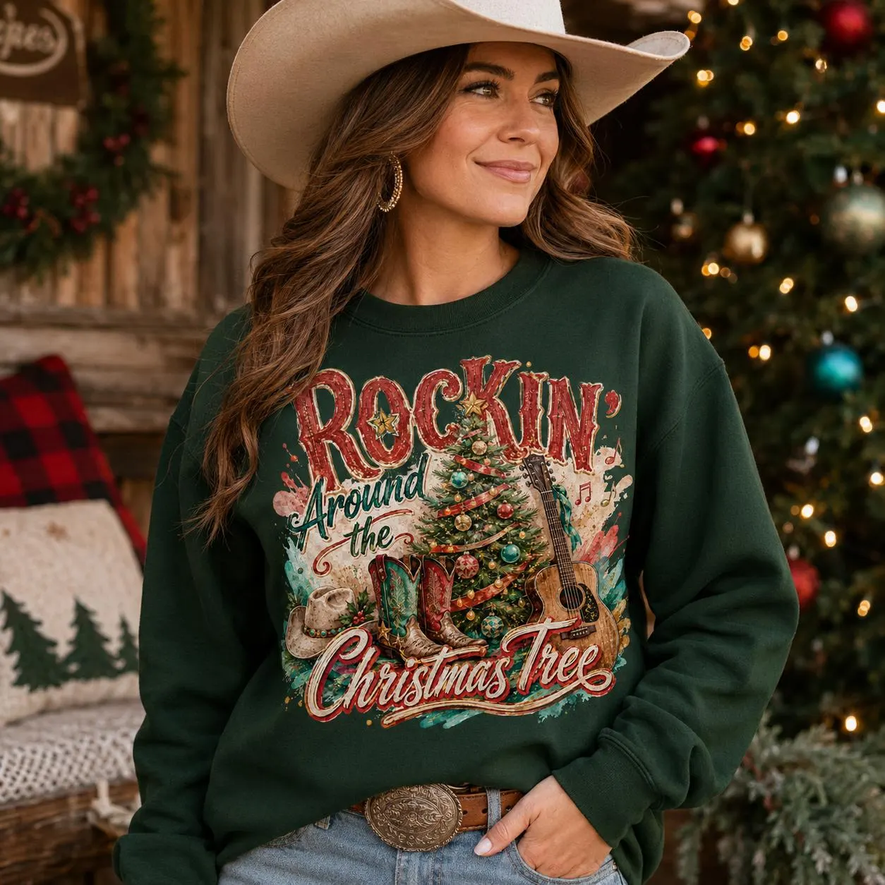 Western Christmas Tree PNG: Cowboy Boots Guitar Country Holiday Sublimation Design (Digital Download)