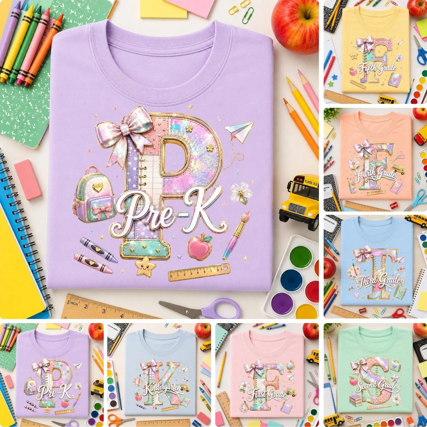 Pastel Patchwork Grade PNG Bundle, Coquette Back to School Designs (Digital Download)