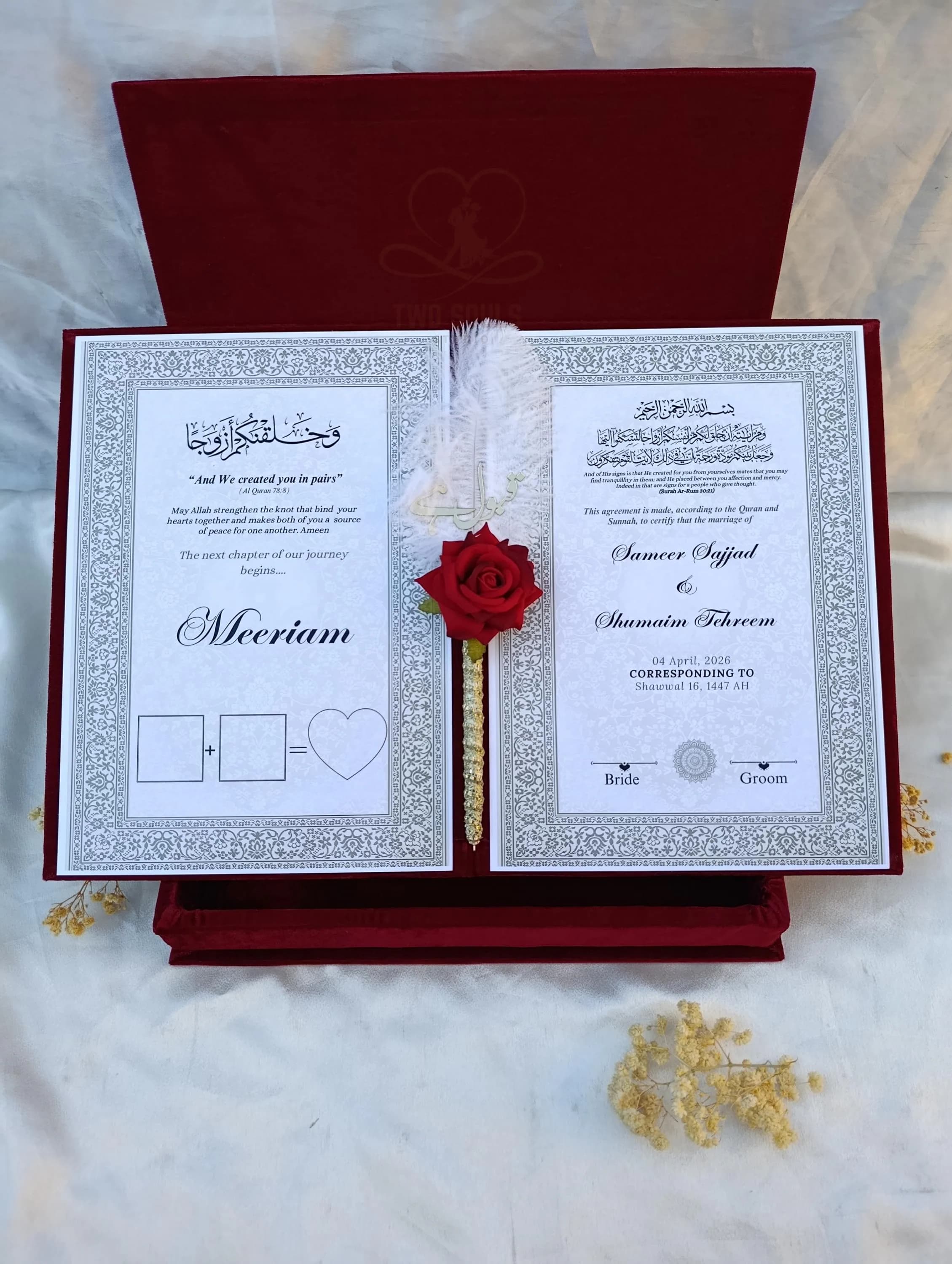 Personalized Nikah Nama Booklet Set | Velvet Islamic Wedding Certificate, Luxury Muslim Gift - image 3