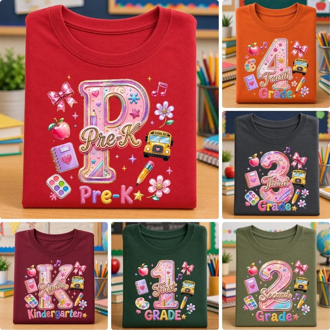 Back To School PNG Bundle, Pre-K to 5th Grade, Teacher Sublimation (Digital Download)