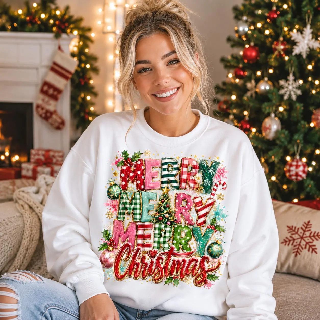 Colorful Merry Christmas Typography PNG: Festive Holiday Shirt Design (Digital Download)