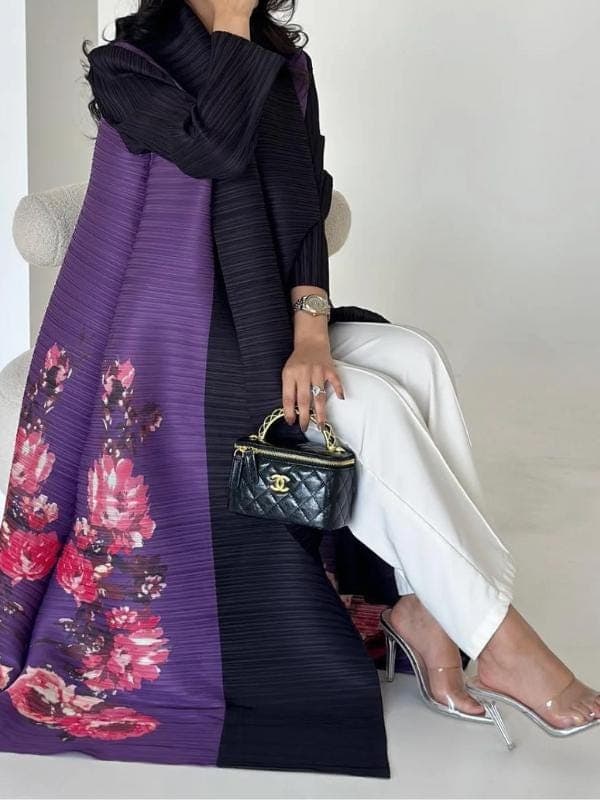 Pleated Open Abaya - Kimono Style Modest Fashion Coat - image 3