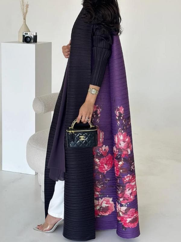 Pleated Open Abaya - Kimono Style Modest Fashion Coat