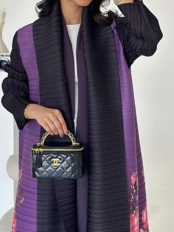 Pleated Open Abaya - Kimono Style Modest Fashion Coat - image 4