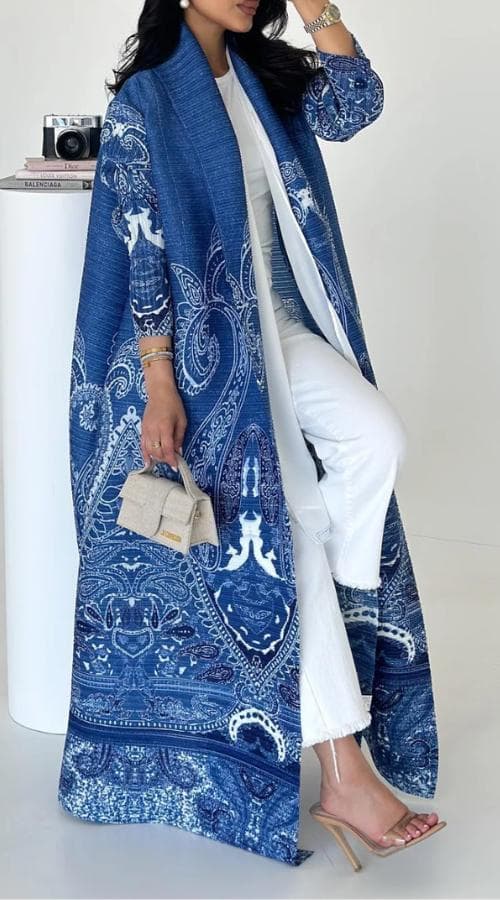 Pleated Open Abaya Kimono Style – Elegant Modest Fashion Polyester Coat
