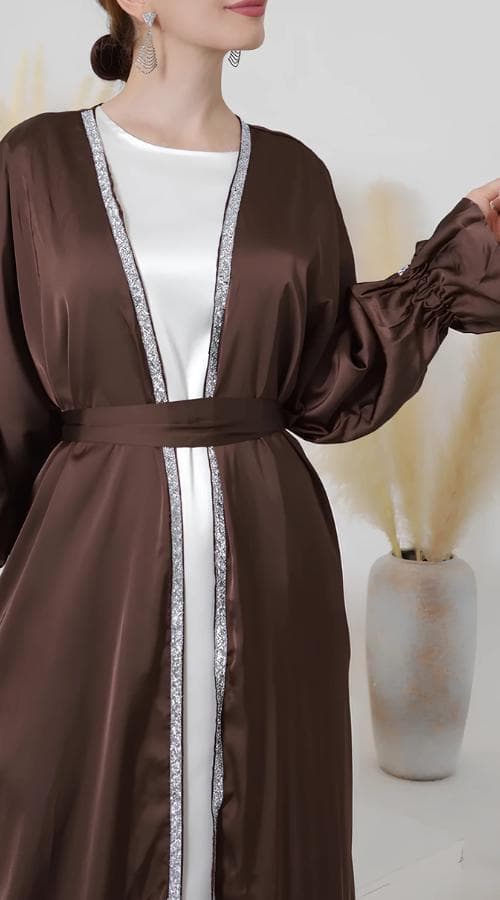 Regal Blossom Abaya Set: Luxurious Fabric, Golden Embroidery, Modest Design