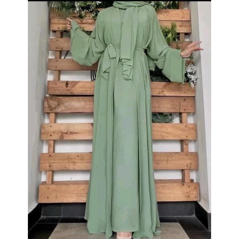 Luxury 3-in-1 Turkish Abaya Set | Detachable Open Outer & Inner Dress | Seruty Babydoll Fabric | Modest Eid Gown | Plus Size Option - image 5