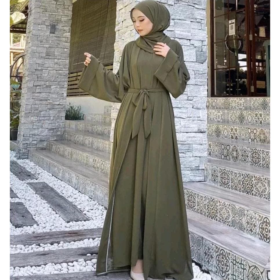 Luxury 3-in-1 Turkish Abaya Set | Detachable Open Outer & Inner Dress | Seruty Babydoll Fabric | Modest Eid Gown | Plus Size Option - image 4