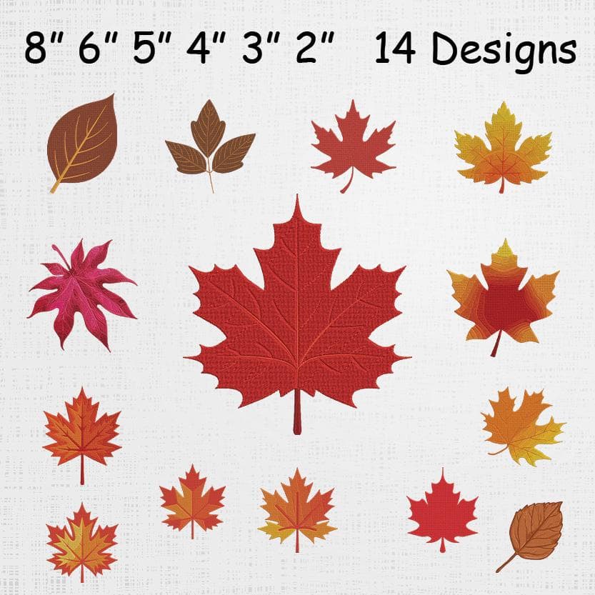 Fall Leaves Embroidery Design Bundle - Maple Leaf Machine Embroidery Files - Autumn Leaves Embroidery Pattern Set - Instant Download