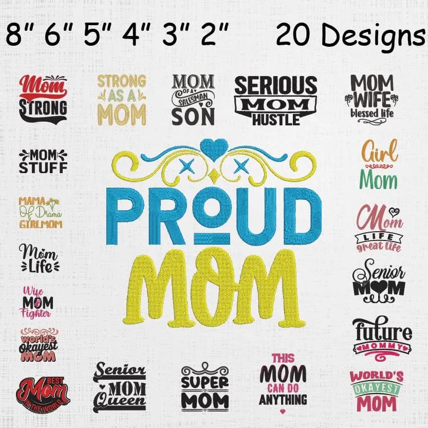 Mom Embroidery Designs Bundle - Mother Embroidery Machine Files - 20 Mom Shirt Designs Set - Mom Life Embroidery - 6 Sizes