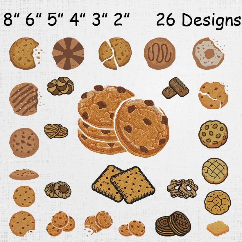 Cookies Embroidery Design Bundle - Chocolate Chip Bitten Cookie Machine Embroidery Files - Bakery Cookies Embroidery Set - Digital Download