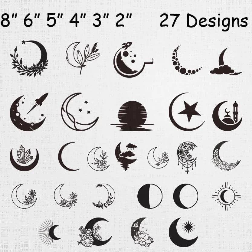 Moon Embroidery Designs Bundle - Crescent Moon Embroidery Pattern - Celestial Moon SVG - Boho Moon Embroidery - Floral Moon Machine file