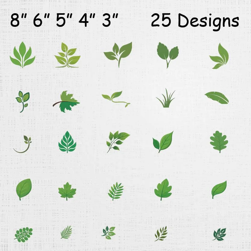 Leaf Embroidery Design Bundle - Botanical Leaves Machine Embroidery File - Nature & Green Leaf Embroidery Pattern Set - 25 Designs