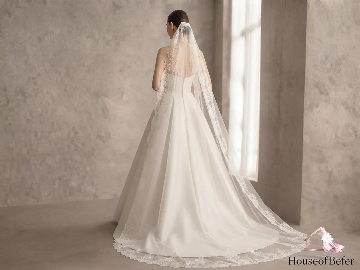 Cathedral Veil, Mantilla Style Floral Lace Edge, Wedding Bridal Veil, Soft Tulle with Comb - image 5