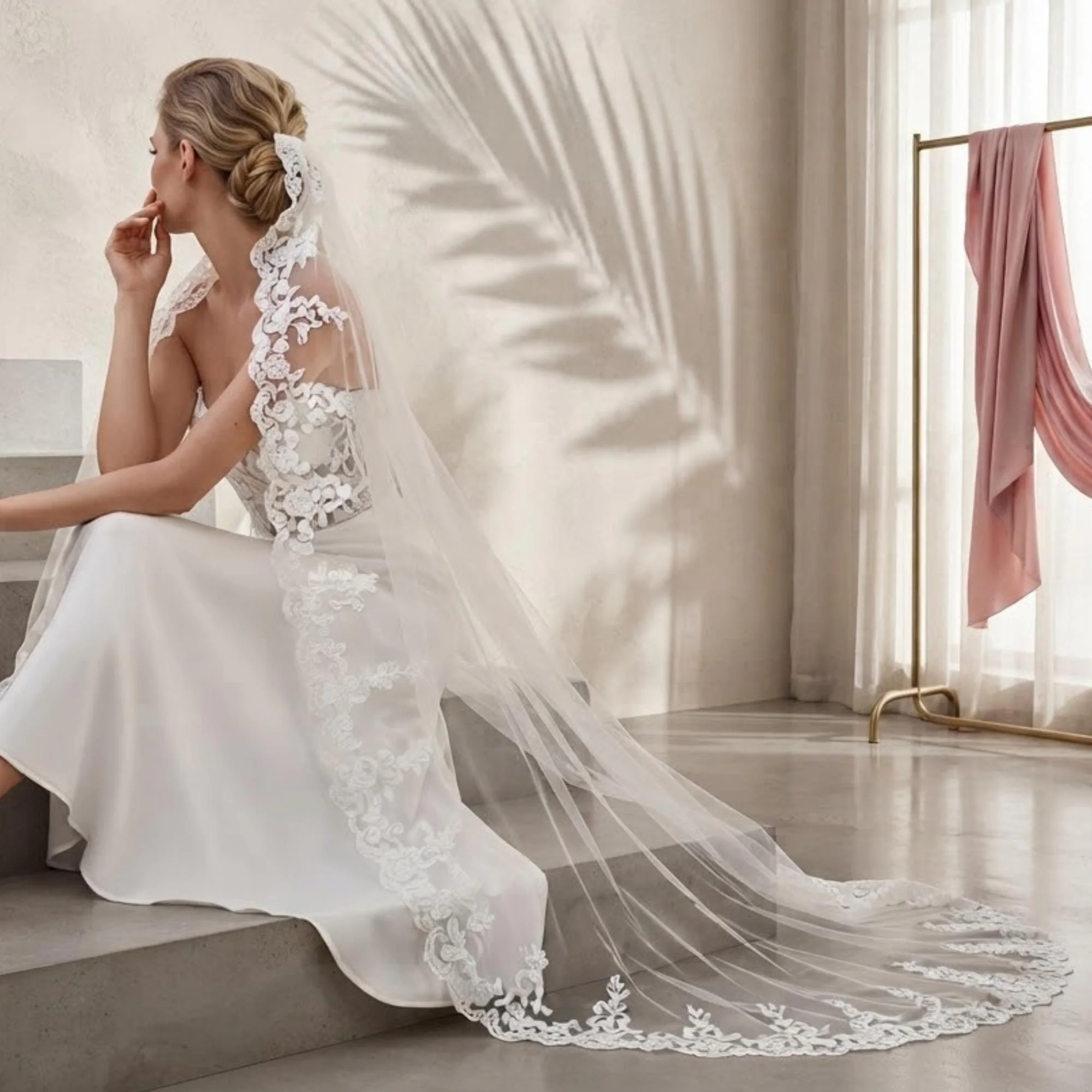 Cathedral Veil, Mantilla Style Floral Lace Edge, Wedding Bridal Veil, Soft Tulle with Comb - image 4