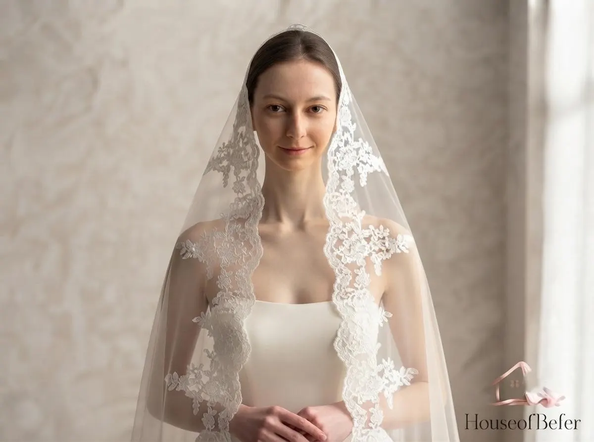 Cathedral Veil, Mantilla Style Floral Lace Edge, Wedding Bridal Veil, Soft Tulle with Comb