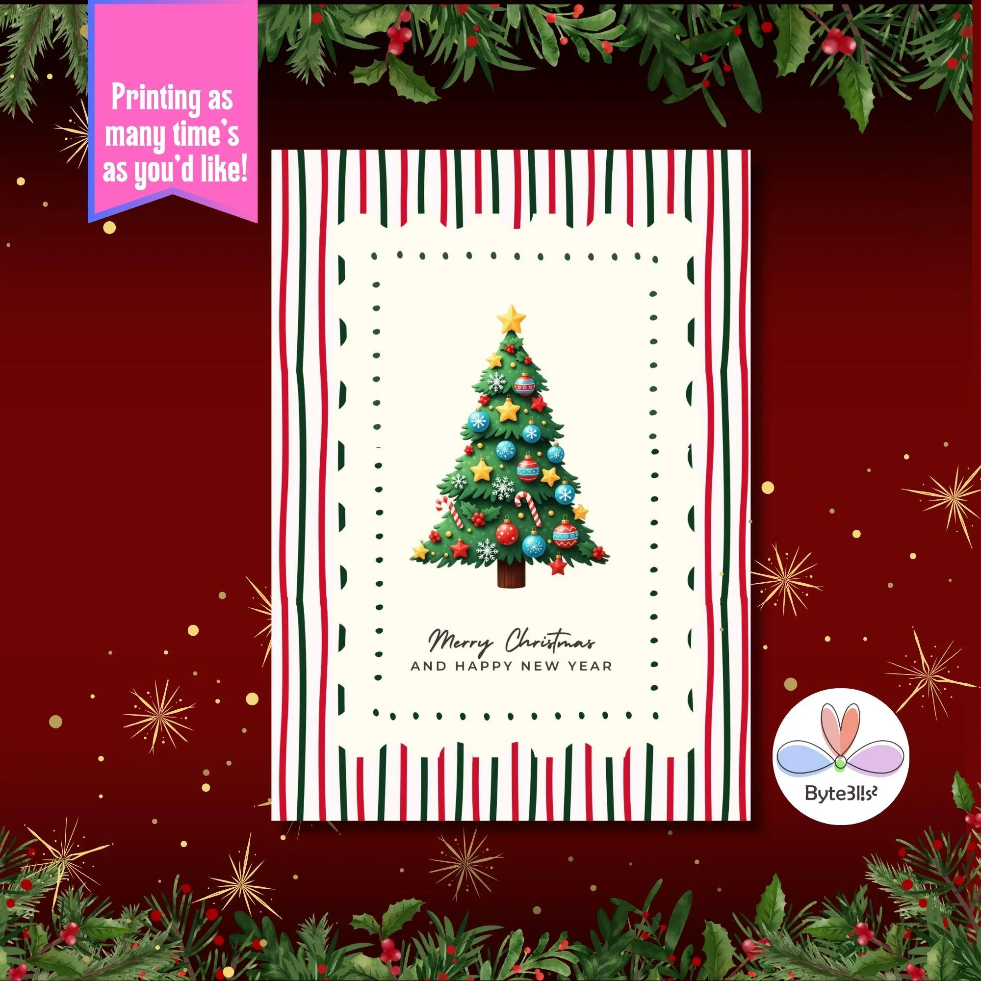 Printable Christmas Card Bundle, 4 Holiday Cards + Gift Tags, 5x7 PDF JPG Digital Download - image 4