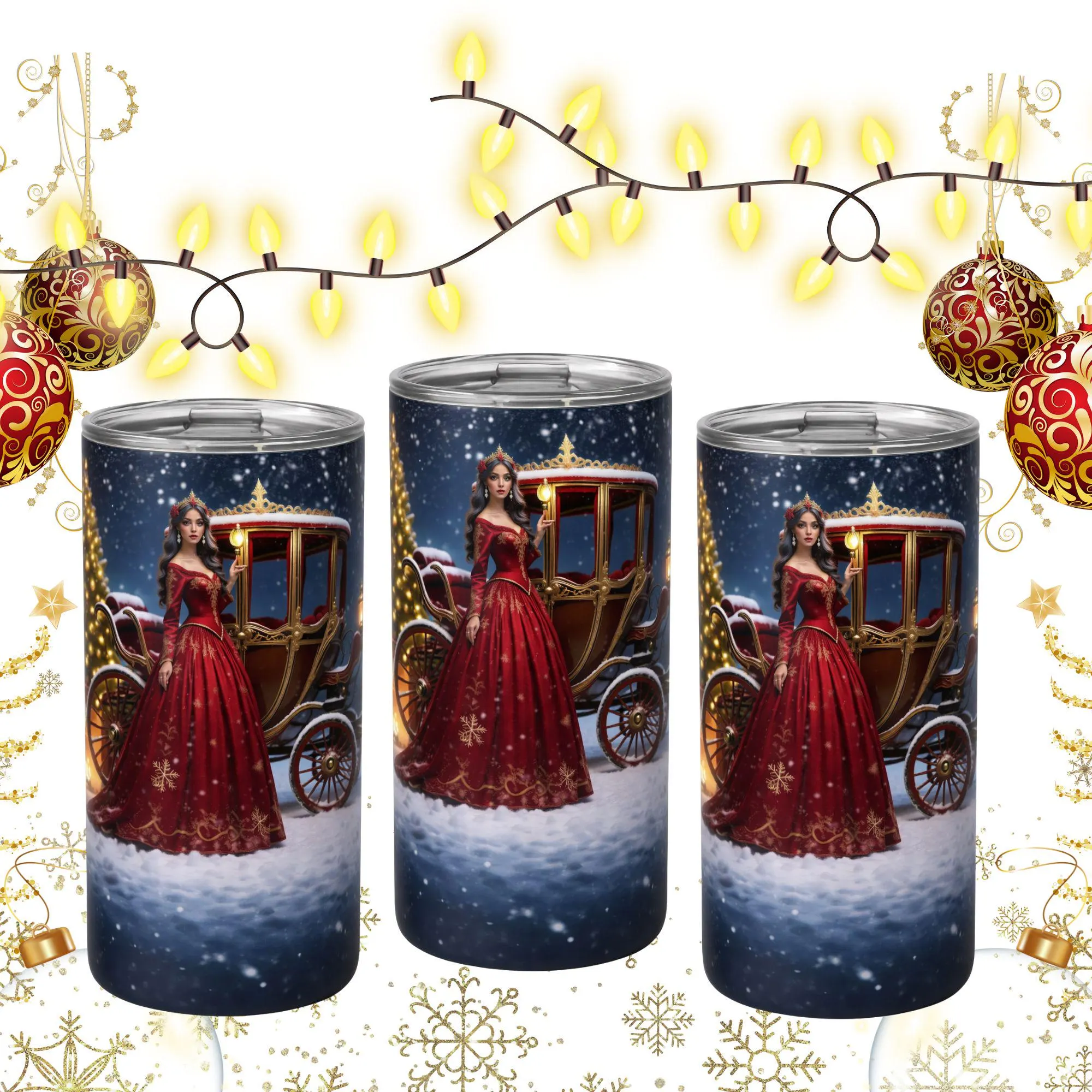 Christmas Princess Tumbler Wrap, Elegant Winter Carriage, Holiday Sublimation (PNG PDF JPG Digital Download) - image 5