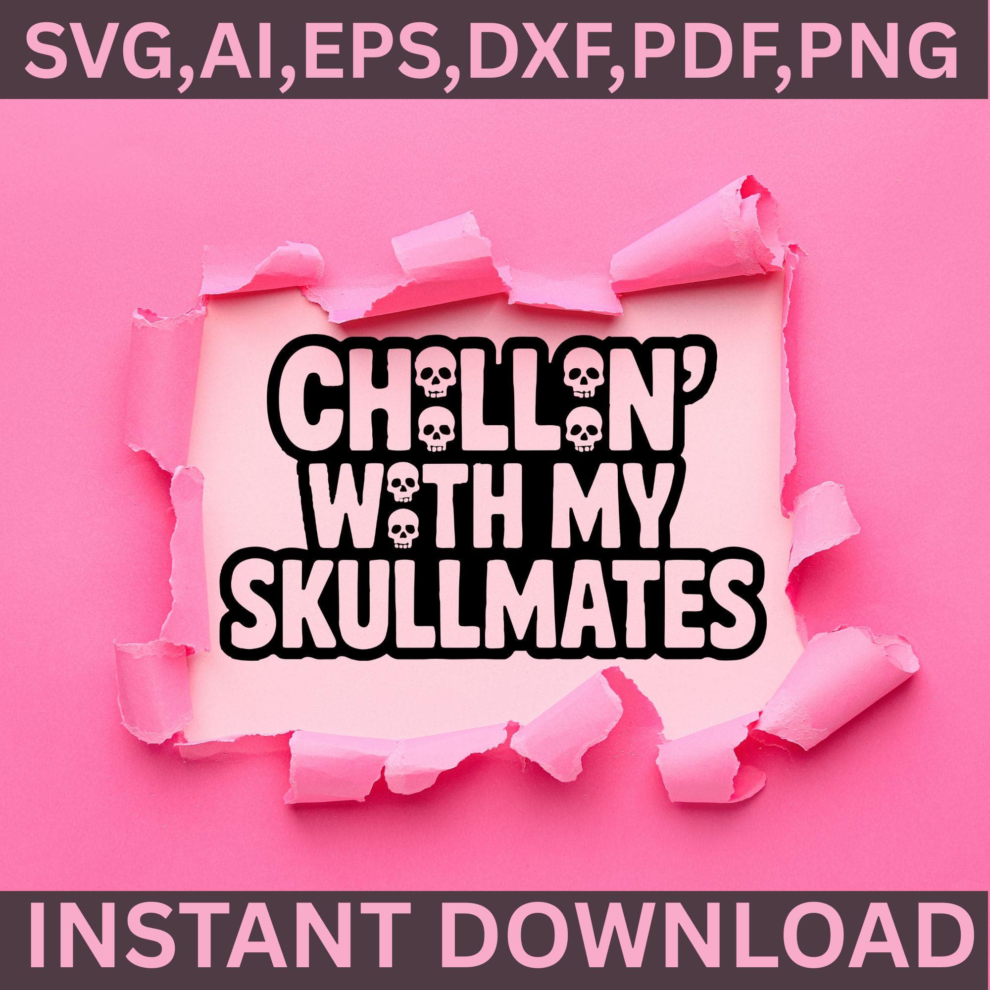 Chillin With My Skullmates SVG PNG, Funny Skull Halloween Mom Shirt Design, Cricut Silhouette - image 3