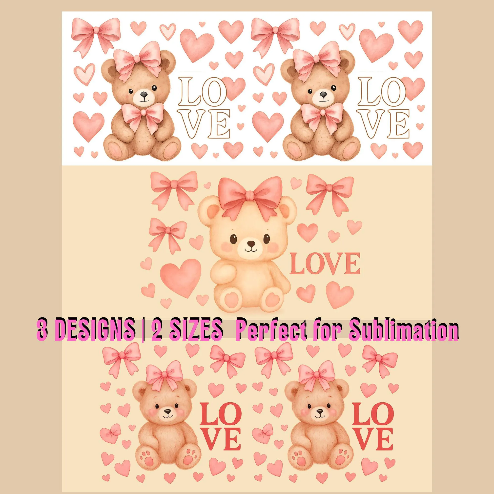 Happy Valentine Mug Wrap Bundle PNG JPG PDF | 3 Designs Valentine Mug Wrap | Sublimation Mug Wrap 11oz 15oz | Cute Teddy Bear Mug Wrap - image 3