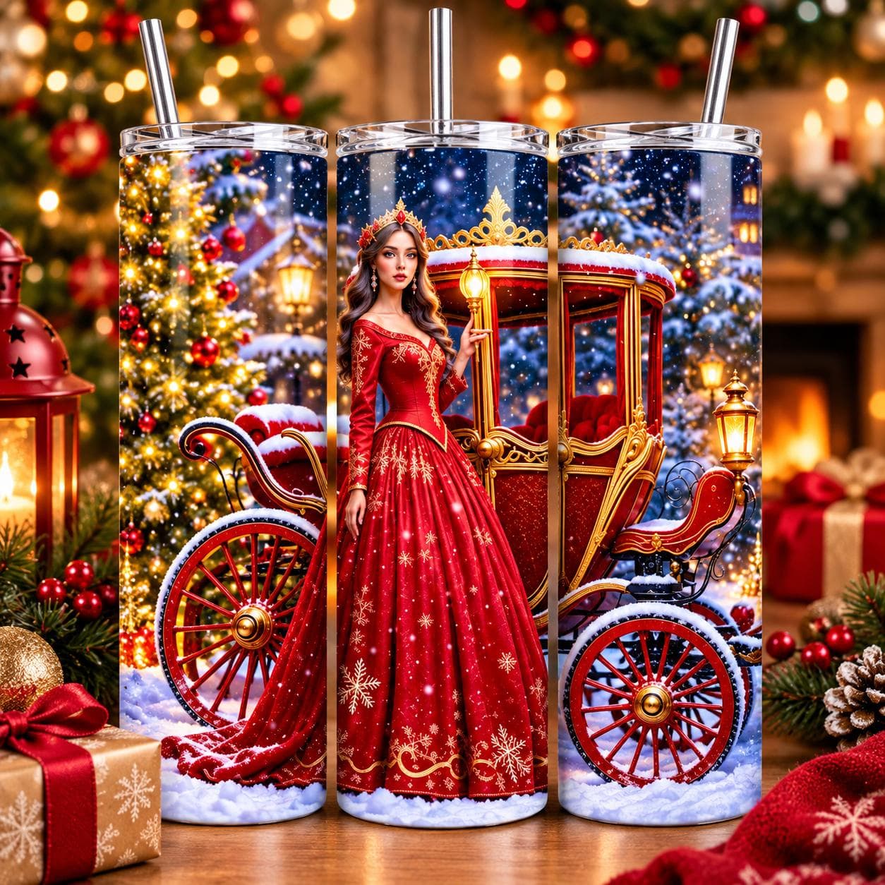 Christmas Princess Tumbler Wrap, Elegant Winter Carriage, Holiday Sublimation (PNG PDF JPG Digital Download) - image 3
