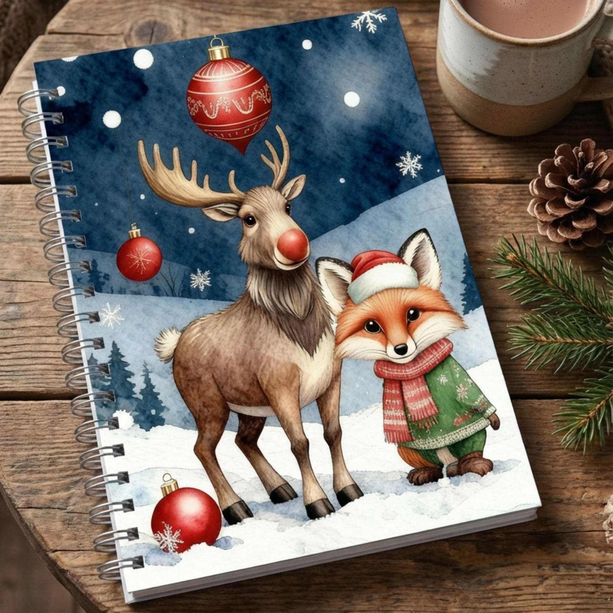 Woodland Christmas Notebook Cover Printable Bundle, Cute Animal Journal Cover, Kids Holiday Notebook, 4 PDF Digital Download - image 5