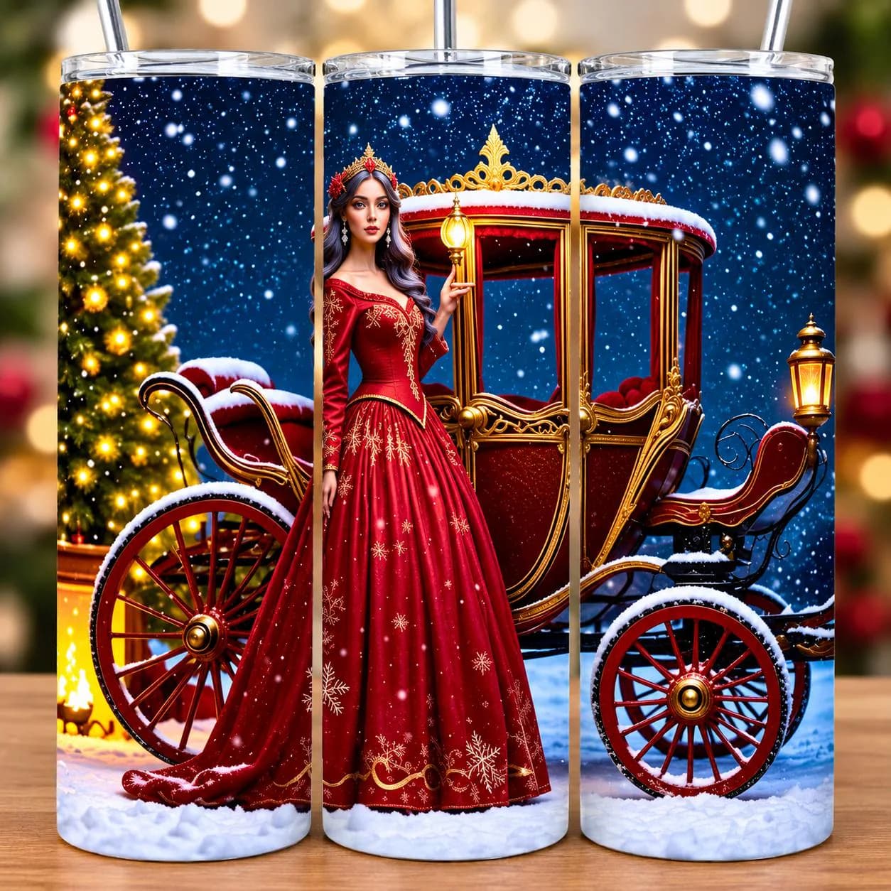 Christmas Princess Tumbler Wrap, Elegant Winter Carriage, Holiday Sublimation (PNG PDF JPG Digital Download)