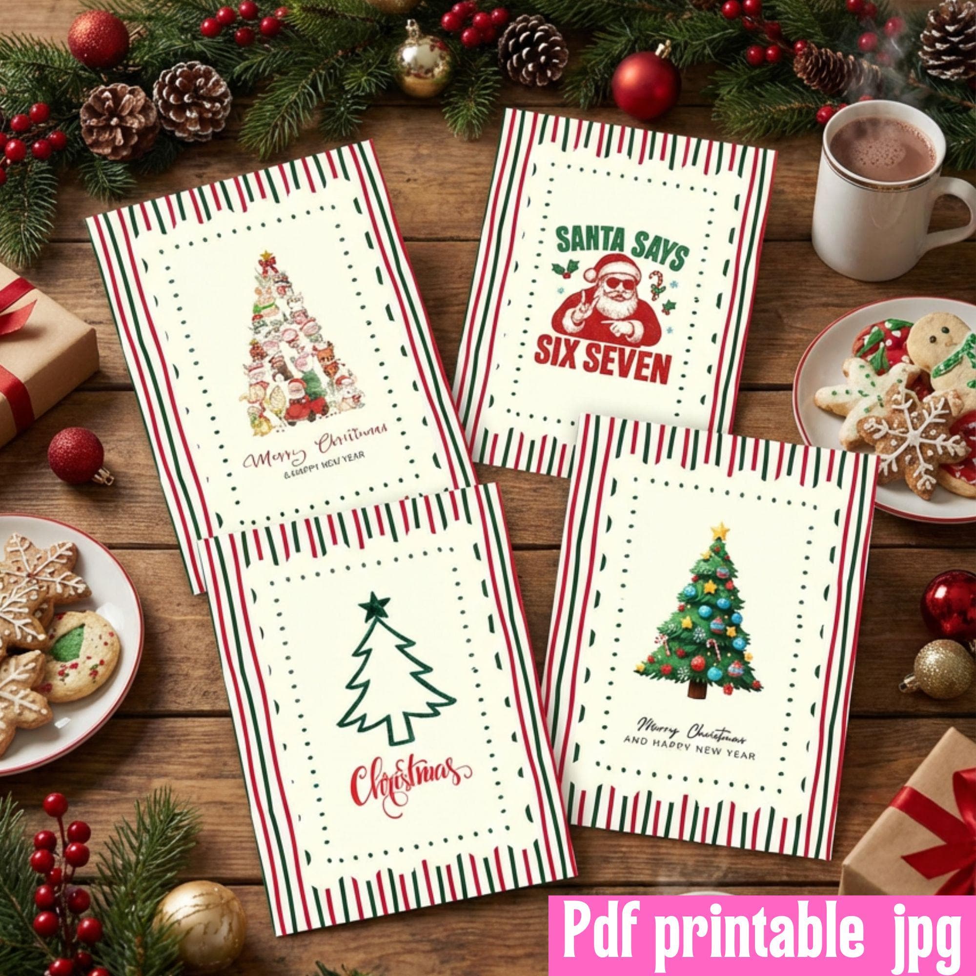 Printable Christmas Card Bundle, 4 Holiday Cards + Gift Tags, 5x7 PDF JPG Digital Download - image 3