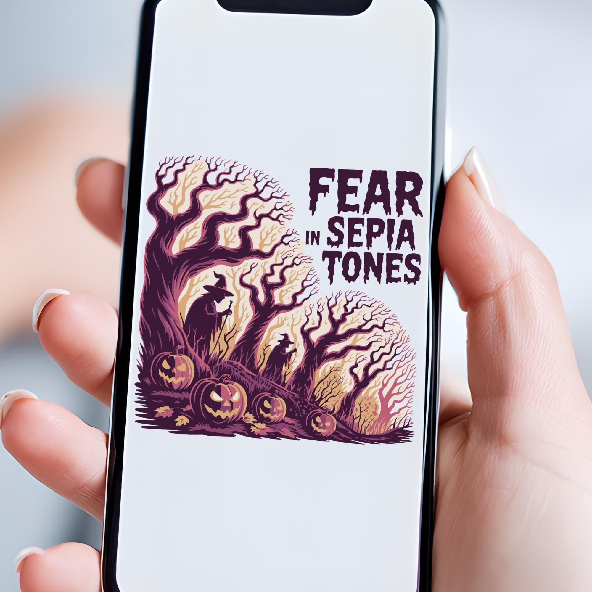 Fear in Sepia Tones SVG PNG, Spooky Tree Pumpkin Witch Shirt Design, Printable T-Shirt - image 4