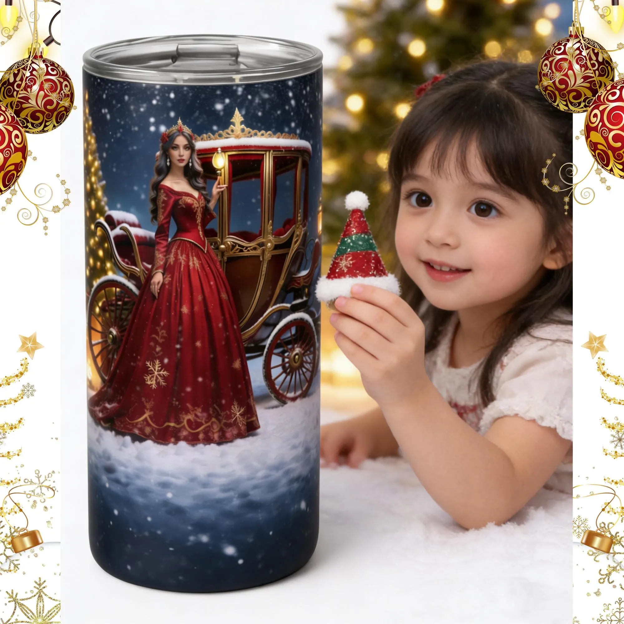 Christmas Princess Tumbler Wrap, Elegant Winter Carriage, Holiday Sublimation (PNG PDF JPG Digital Download) - image 4