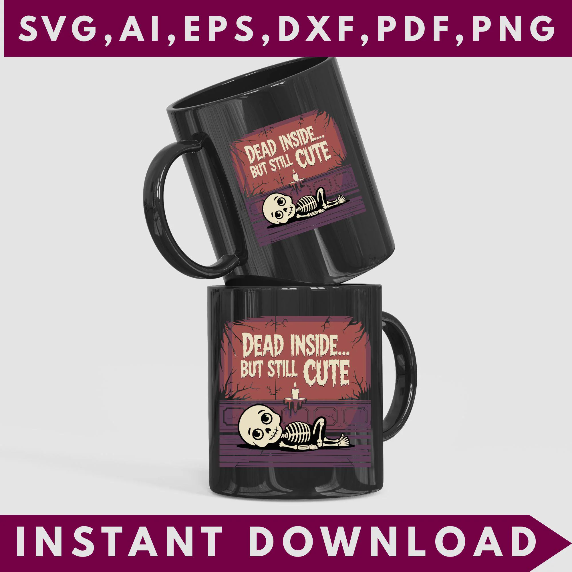 Dead Inside But Still Cute PNG SVG, Funny Skeleton Sublimation Sweatshirt Design, Digital Download - image 5