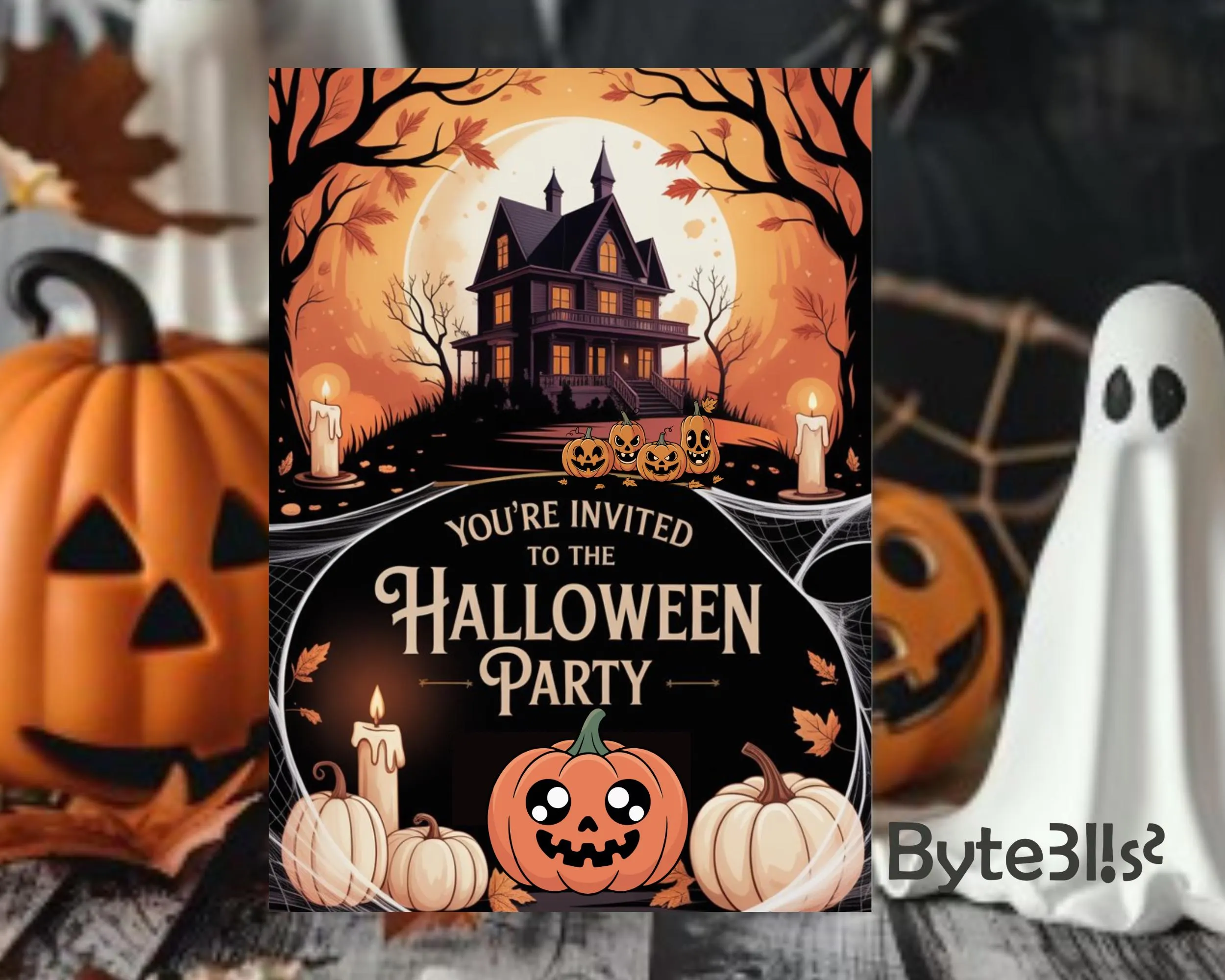 Haunted House Halloween Party Invitation, Printable 5x7 Spooky Candlelit Invite, Gothic Halloween Invite, Instant Download