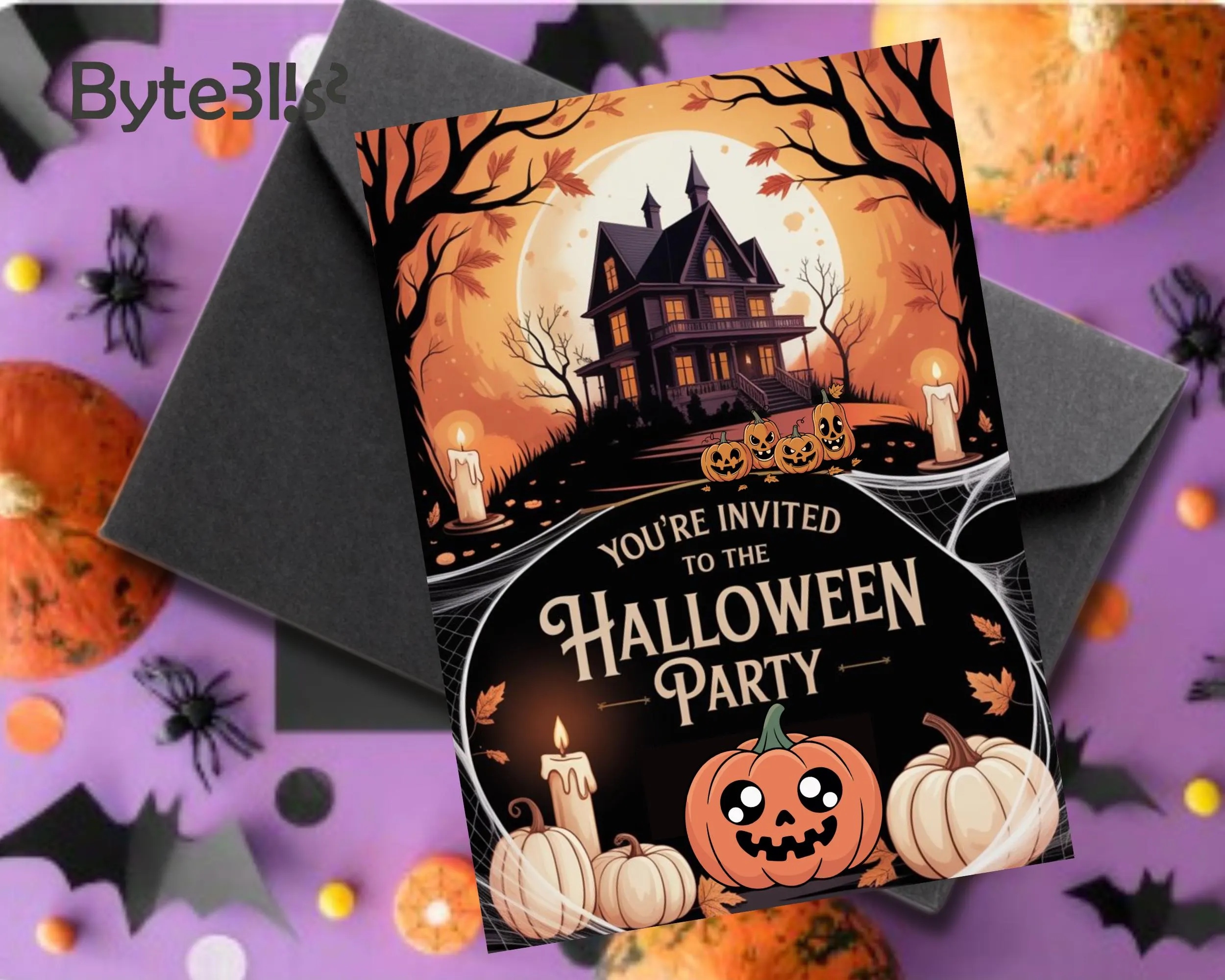 Haunted House Halloween Party Invitation, Printable 5x7 Spooky Candlelit Invite, Gothic Halloween Invite, Instant Download - image 5