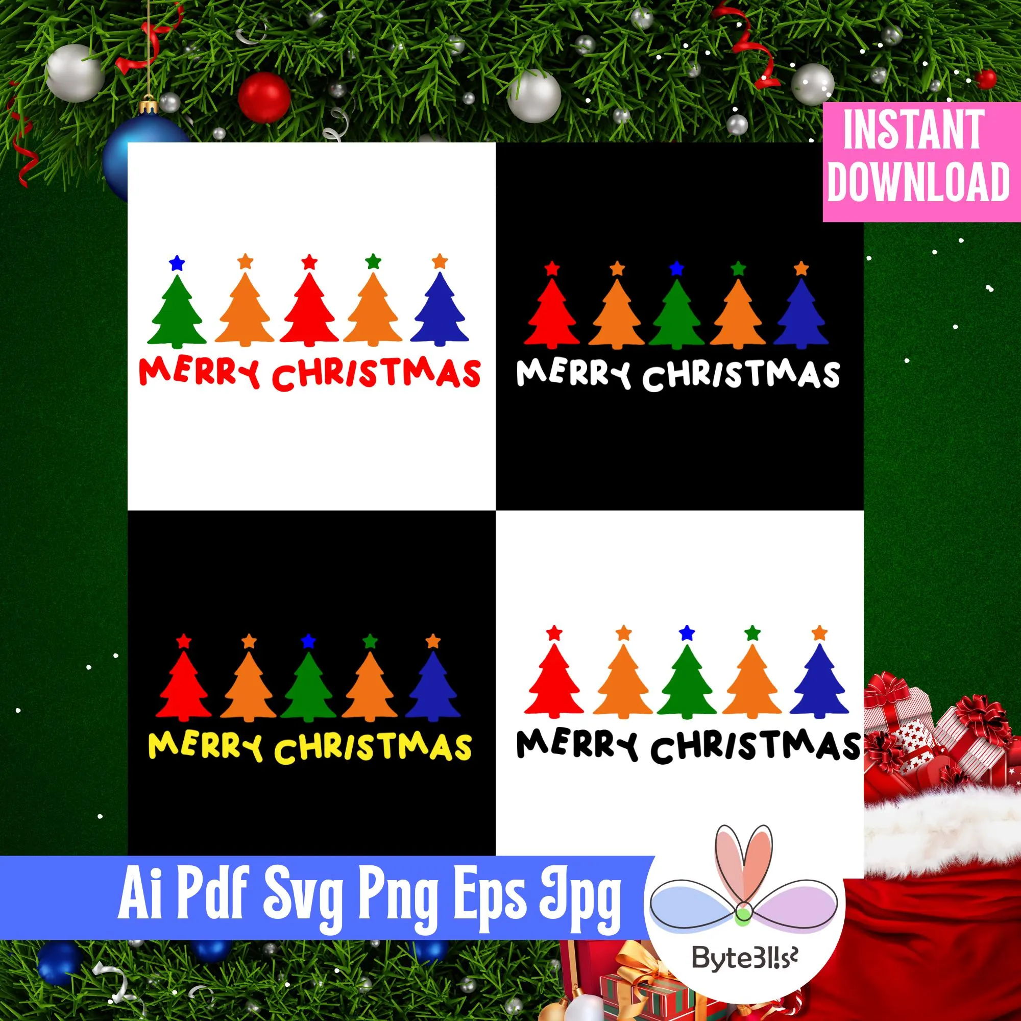 Colorful Christmas Tree SVG PNG, Merry Christmas Shirt Design, Festive Holiday Graphic Tee Cut File, Cricut Sublimation, Digital Download - image 3