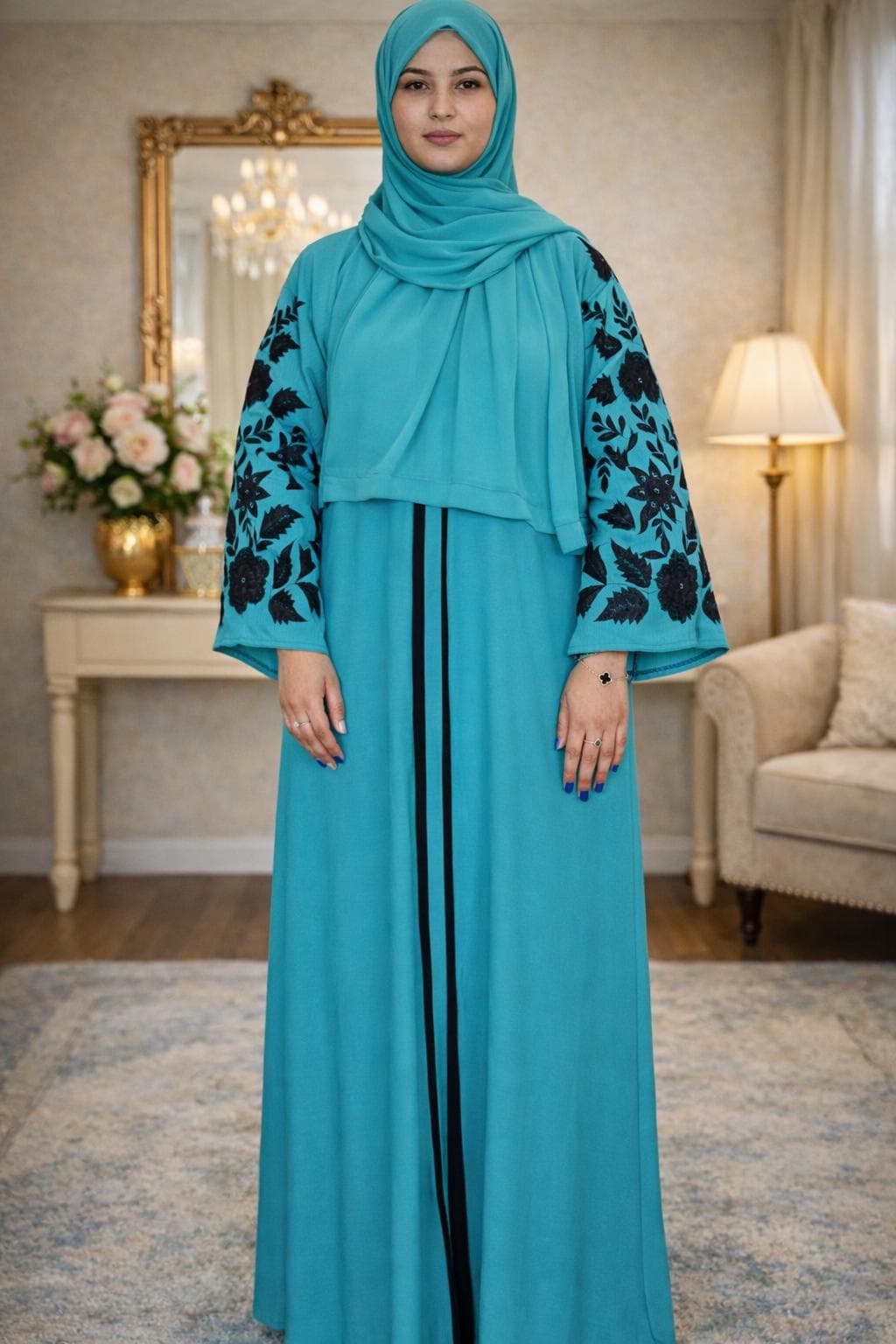 elegant embroidery abaya with long sleeves