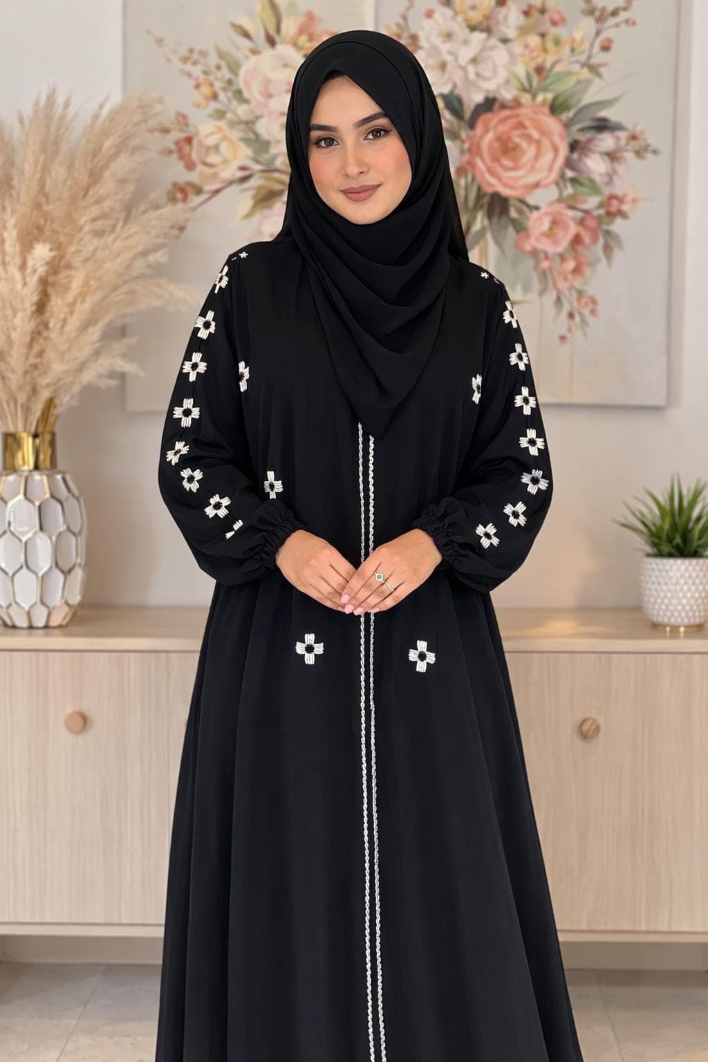 elegant black abaya dress,loose modest wear for everyday or special occasions