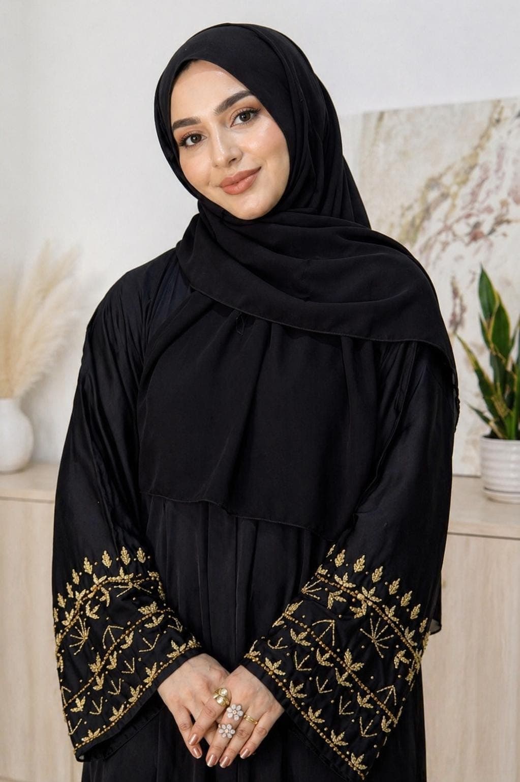 simple black abaya loose fit modest dress casual everyday wear long sleeve maxi
