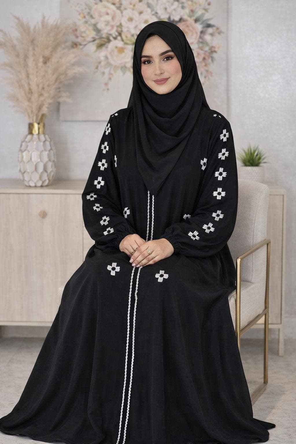 luxury black abaya with simple elegant detailing,modest fashion piece