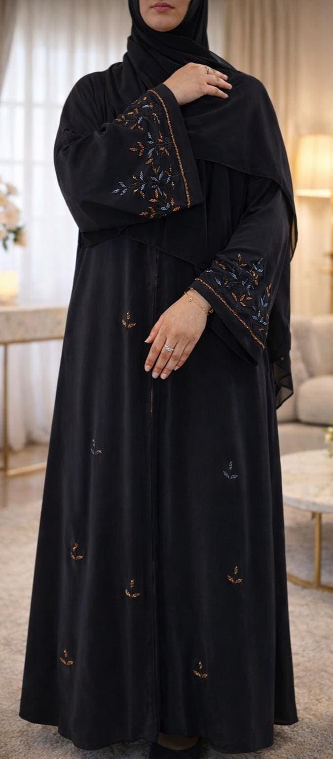 Elegant black abaya with modest ,flowing silhouette